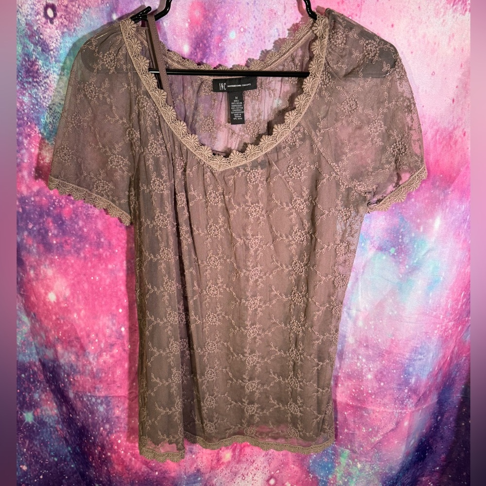 INC International Concepts Lace Top in Taupe